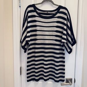 Black Gray Stripe Heavy Knit Top Tunic Lg Dolman Sleeve Comfy Classic Boxy